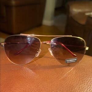 Liz Claiborne Gold Frame Sunglasses with Brown Gradient Lenses and Red Temples